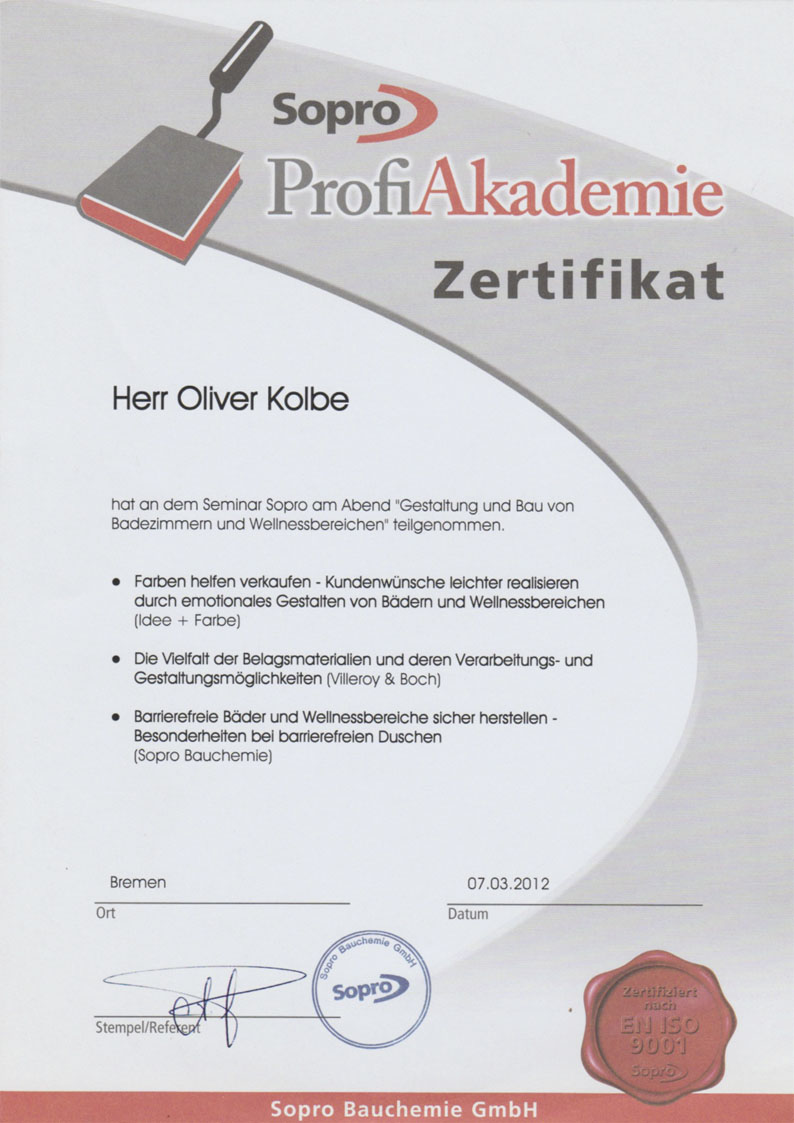 Zertifikat Sopro Profi Akademi