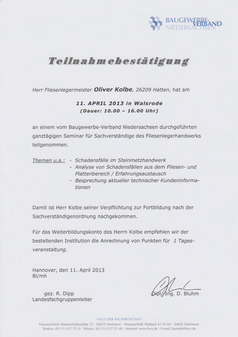 Teilnahmebescheinigung Baugewerbeverband