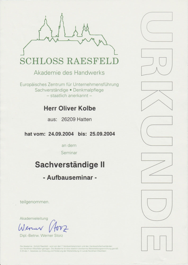 Urkunde Schloss Raesfeld