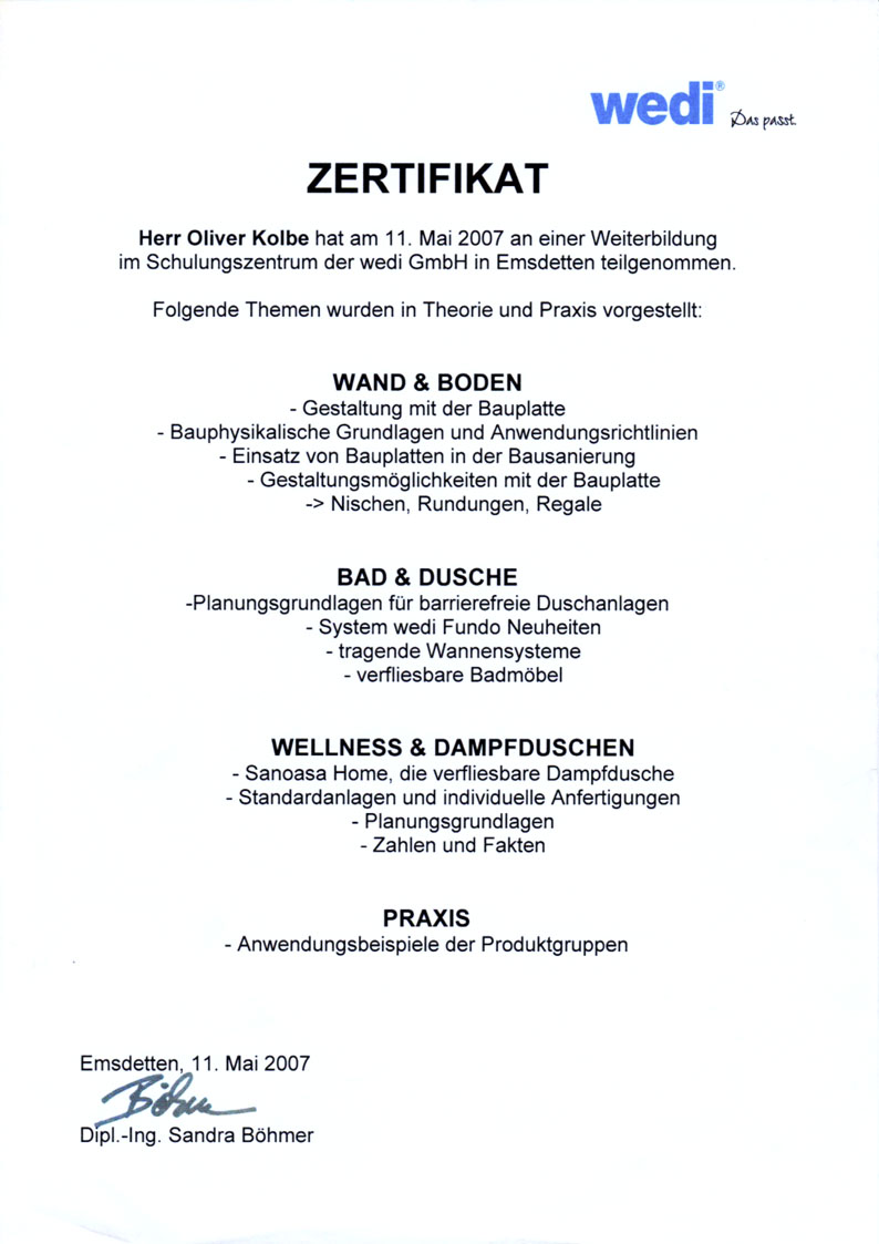 Zertifikat wedi