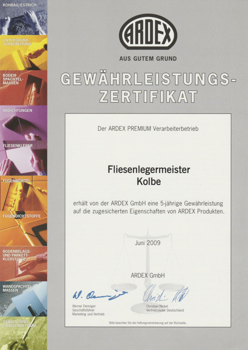 Teilnahmebescheinigung Ardex